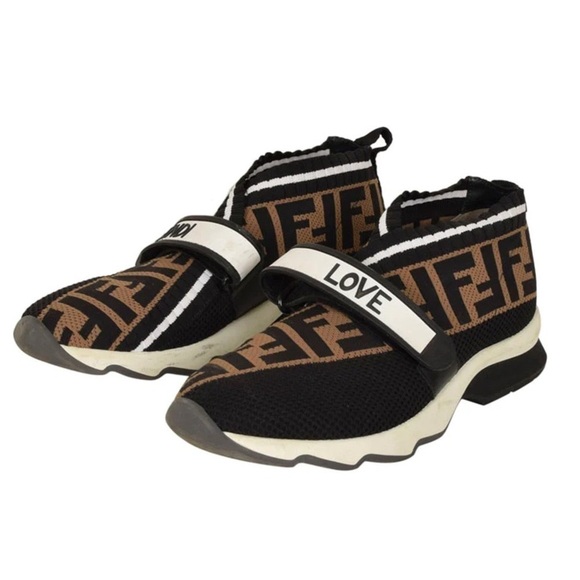 Fendi Zucca Monogram Stretch Yarn FF Stiff Band Rockoko Sneakers Tobacco - Picture 2 of 4